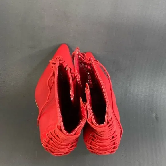 Steve Madden Red Allnight Leather Laced Stiletto Heel Booties womens size 6 new - Picture 8 of 10